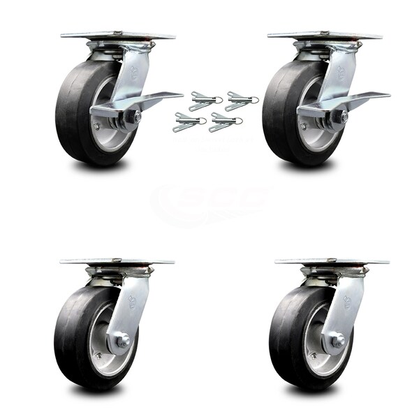 Service Caster 6 Inch Rubber on Aluminum Caster Set with Roller Bearing 4 Swivel Lock 2 Brake SCC-35S620-RAR-SLB-BSL-2-BSL-2 - main
